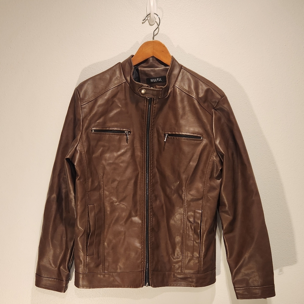 Men's Brown Faux Leather Motorcycle Jacket